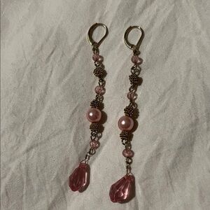 Elegant Pink Beaded Drop Earrings